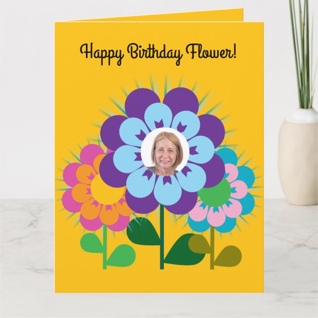 Happy Geburtstag Blume Retro fröhlich Karte (Vorderseite)