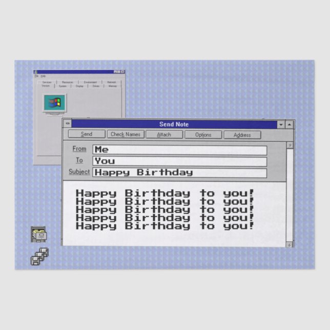 Happy Geburtstag Custom Windows 95 Computer Theme Seidenpapier (Vorderseite)