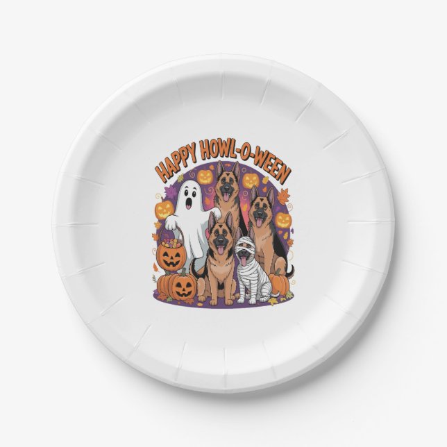 Happy German Shepherd Halloween Pappteller (Vorderseite)