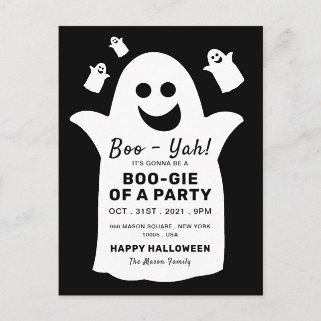 Happy Ghost, Black Halloween Party Invitation (Devant)