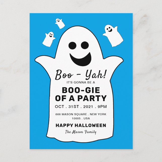 Happy Ghost, Blue Halloween Party Invitation (Devant)