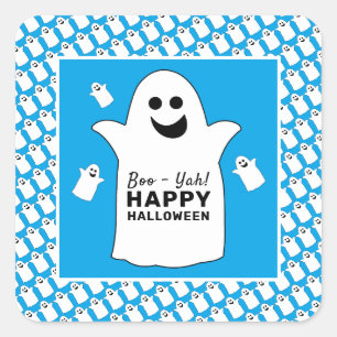 Happy Ghost, Blue Halloween-Party Quadratischer Aufkleber
