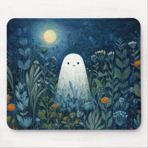 Happy Ghost in Moonlit Garden Mousepad