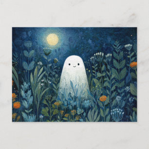 Happy Ghost in Moonlit Garden Postkarte