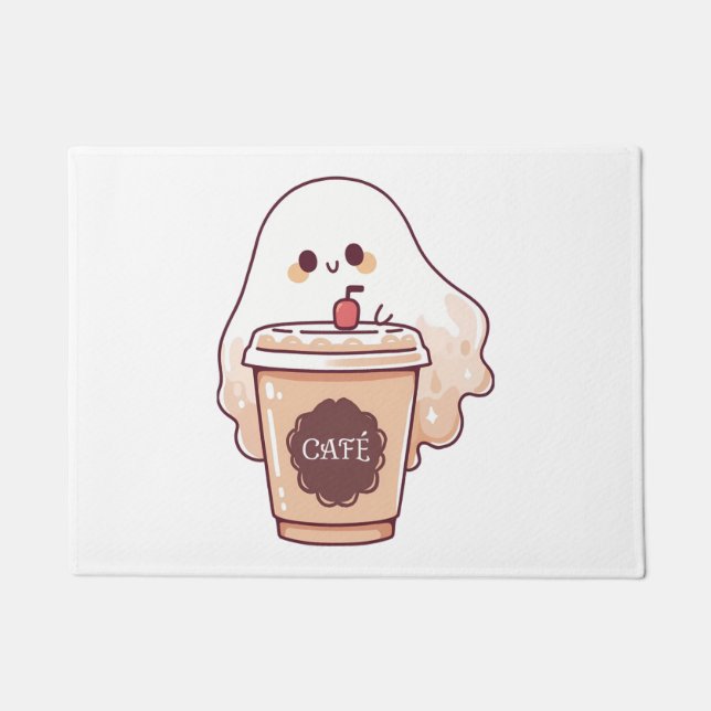 Happy Ghost Lieben Kaffeeaufkleber Fußmatte (Vorderseite)