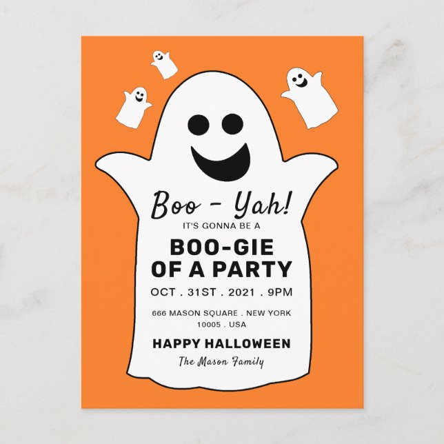 Happy Ghost, Orange Halloween Party Invitation (Devant)