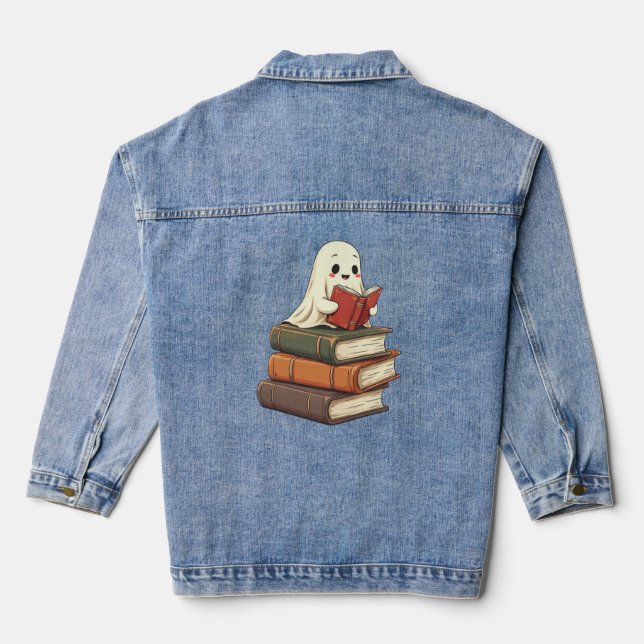 Happy Ghost Reader - Funny Bookworm Jeansjacke (Rückseite)