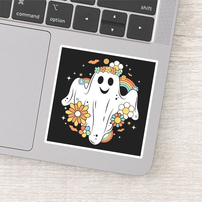 Happy Ghost Retro Hippie Vibe Aufkleber (Detail)
