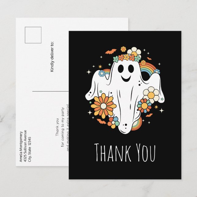 Happy Ghost Retro Hippie Vibe Danke Postkarte (Vorne/Hinten)