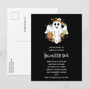Happy Ghost Retro Hippie Vibe Halloween Einladungspostkarte