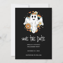 Happy Ghost Retro Hippie Vibe Halloween Save The Date
