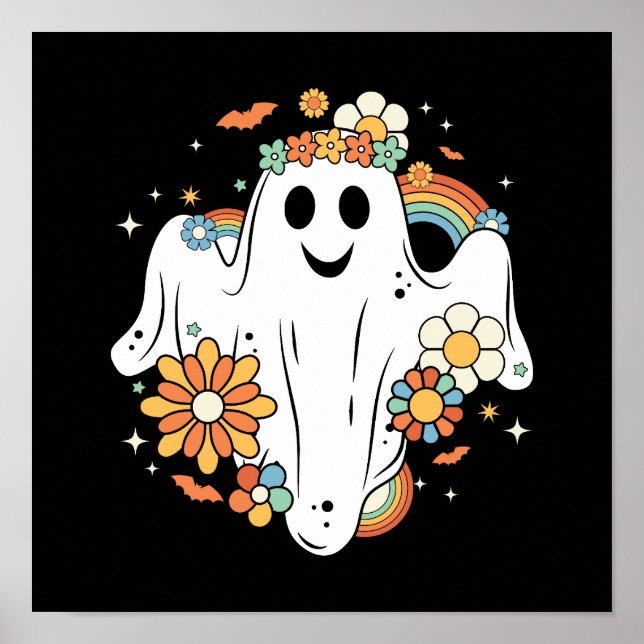 Happy Ghost Retro Hippie Vibe Poster (Vorne)