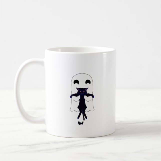 Happy Ghost & Scraggly Black Cat Mug 11 oz (Gauche)