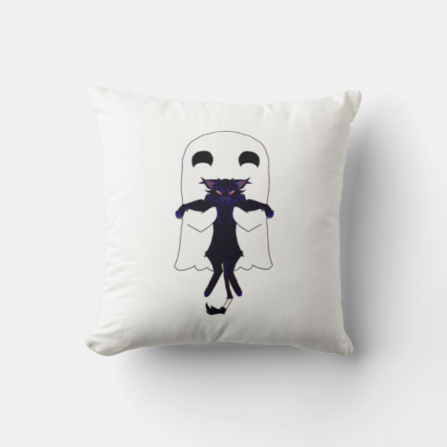 Happy Ghost & Scraggy Black Cat Throw Kissen Kisse (Vorderseite)