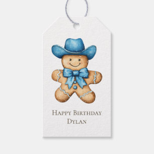 Happy Gingerbread Blue Cowboy Birthday Geschenkanhänger