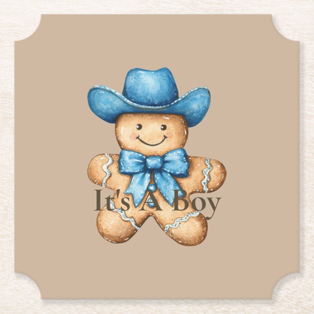 Happy Gingerbread Cowboy Es ist eine Baby-Dusche Untersetzer (Vorderseite)