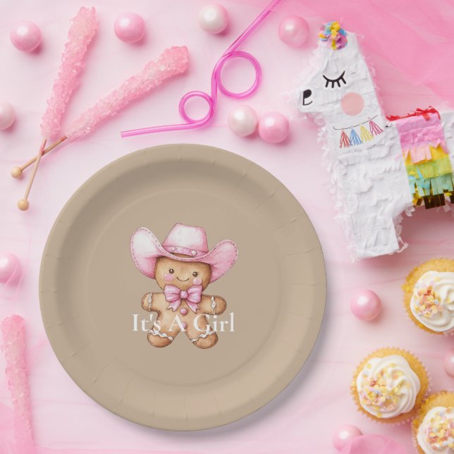 Happy Gingerbread Cowgirl Baby Shower Pappteller (Party)