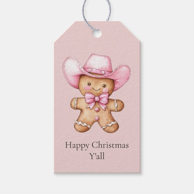 Happy Gingerbread Cowgirl Weihnachten Geschenkanhänger (Vorderseite)