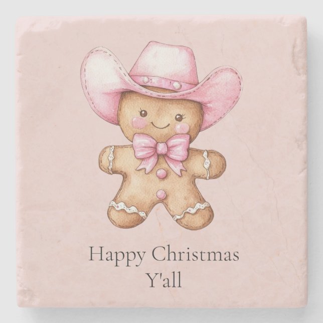 Happy Gingerbread Cowgirl Weihnachten Steinuntersetzer (Vorderseite)