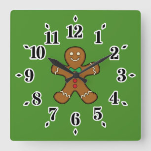 Happy Gingerbread Man Quadratische Wanduhr