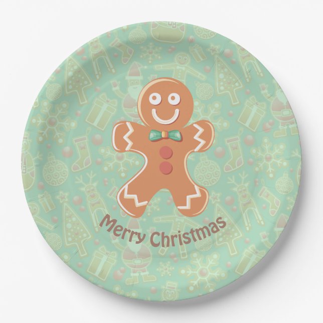 Happy Gingerbread Mann Frohe Weihnachten Pappteller (Vorderseite)