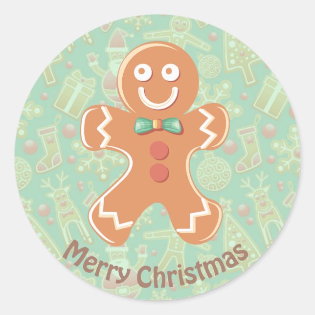 Happy Gingerbread Mann Frohe Weihnachten Runder Aufkleber (Vorderseite)