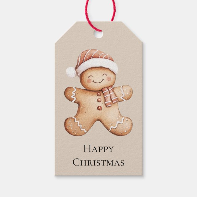 Happy Gingerbrot Cookie mit Weihnachtsmannmütze Geschenkanhänger (Vorderseite)