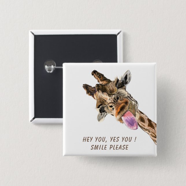 Happy Giraffe Button - Benutzerdefinierter Text (Vorne & Hinten)