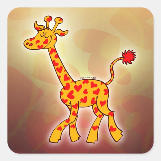 Happy Giraffe Gepunktet mit Herz Quadratischer Aufkleber (Vorderseite)