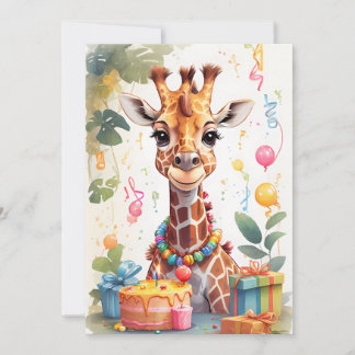 Happy Giraffe mit Geschenken & Kuchen | Einladung