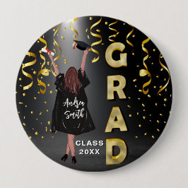 Happy Girl Abschluss Elegante Olivenweg Niedlich Button