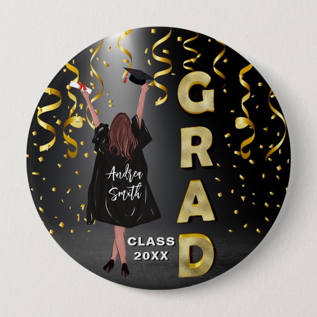 Happy Girl Abschluss Elegante Olivenweg Niedlich Button (Vorderseite)