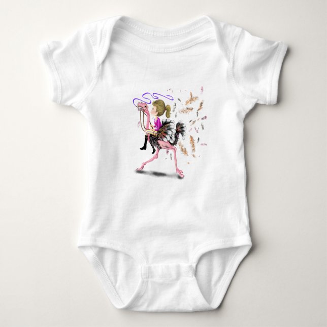 Happy Girl and Ostrich - Racing Team - Spaß Zeichn Baby Strampler (Vorderseite)