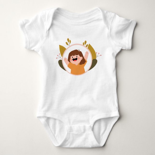 Happy Girl Blume Hintergrund Gelb braun Baby Strampler (Vorderseite)