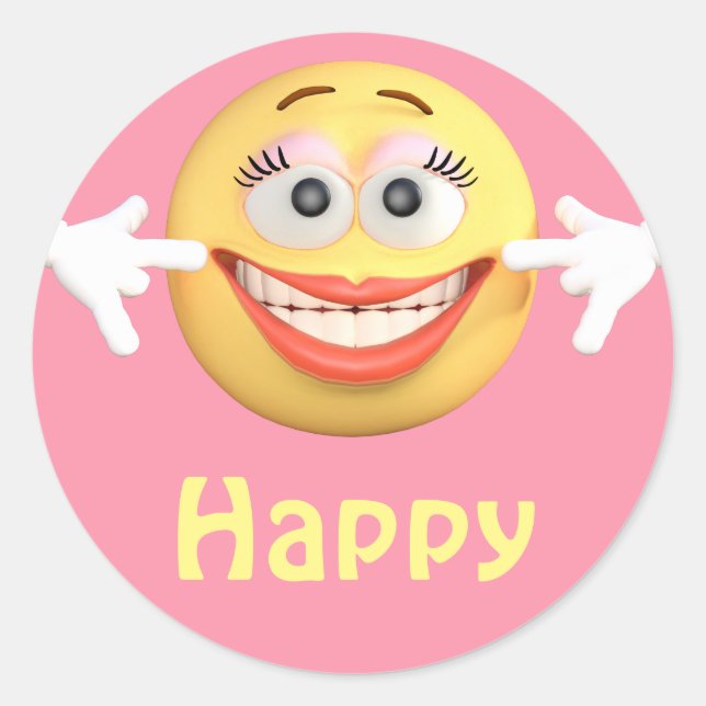 Happy Girl Emoji Emoticon Cartoon Face Runder Aufkleber (Vorderseite)