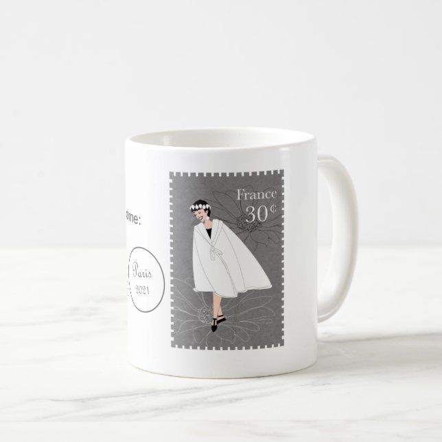 Happy Girl France Stamp Art Personnalisable Mug (Devant droit)