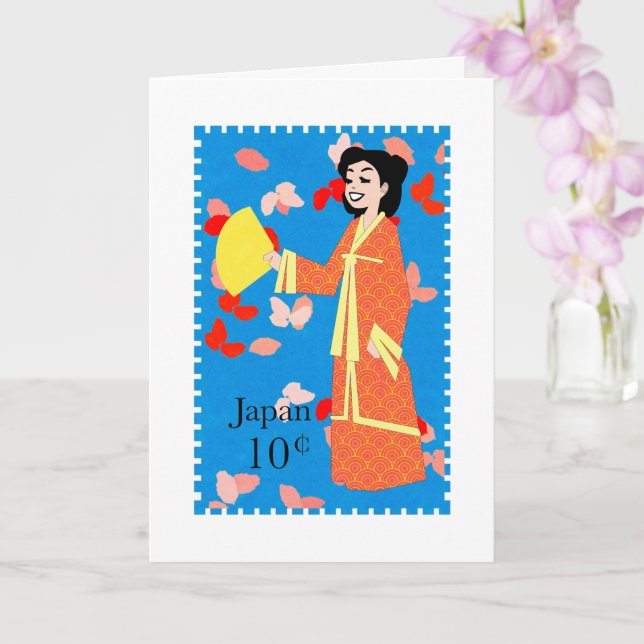 Happy Girl Japan Briefmarke Faltes Grußkarte Karte (Orchidee)