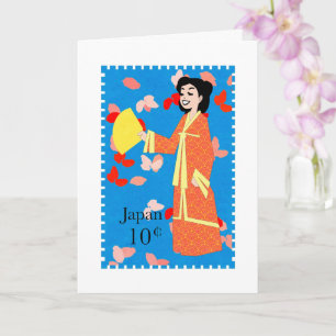 Happy Girl Japan Briefmarke Faltes Grußkarte Karte