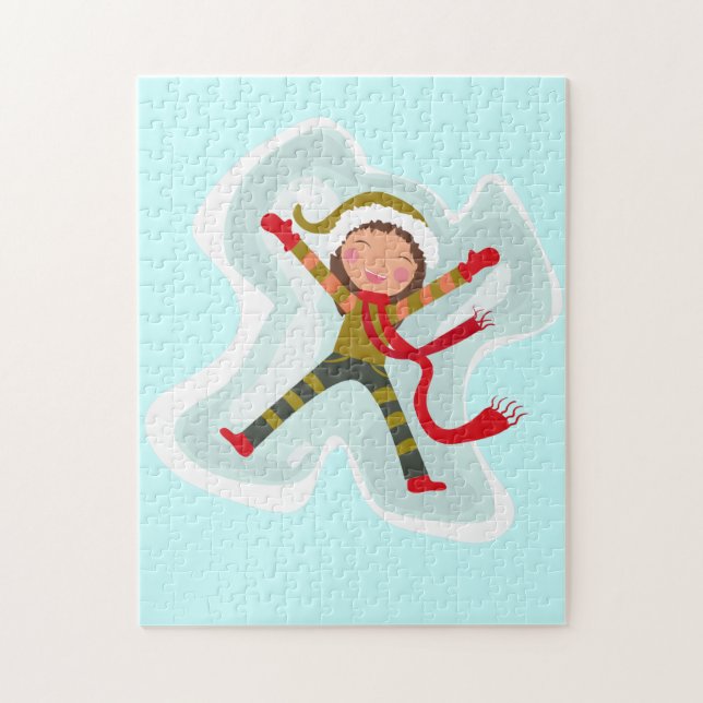 Happy Girl Making Snow Angel Xmas Winter (Vertikal)
