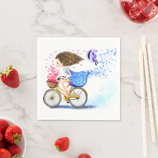 Happy Girl mit Bike Napkins Serviette (Beispiel)