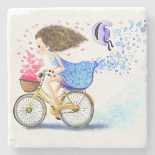 Happy Girl mit Bike Stone Untersetzer