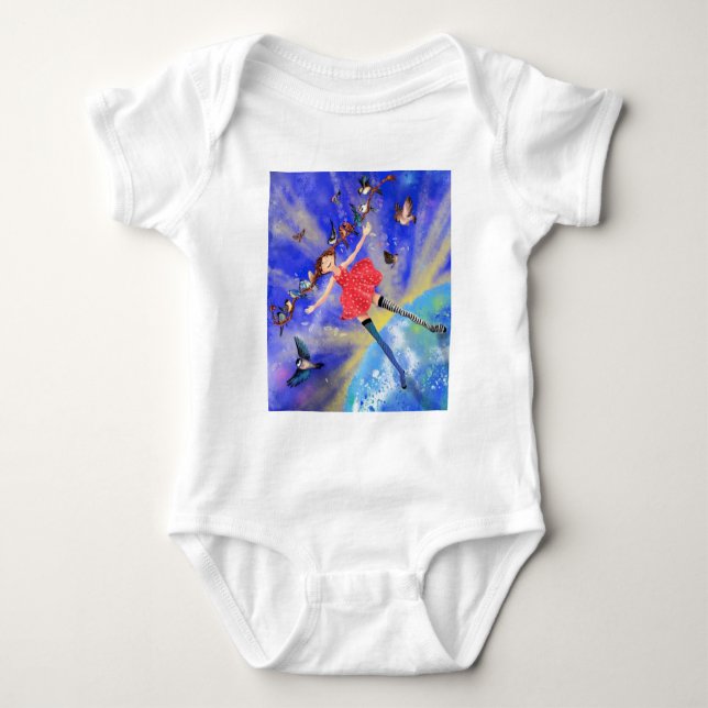 Happy Girl mit Birds Baby Bodysuit Baby Strampler (Vorderseite)