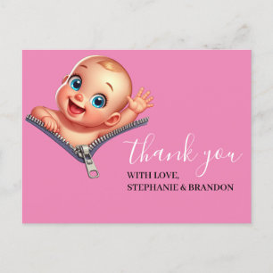 Happy Girl Peeking out Baby Dusche Vielen Dank Postkarte