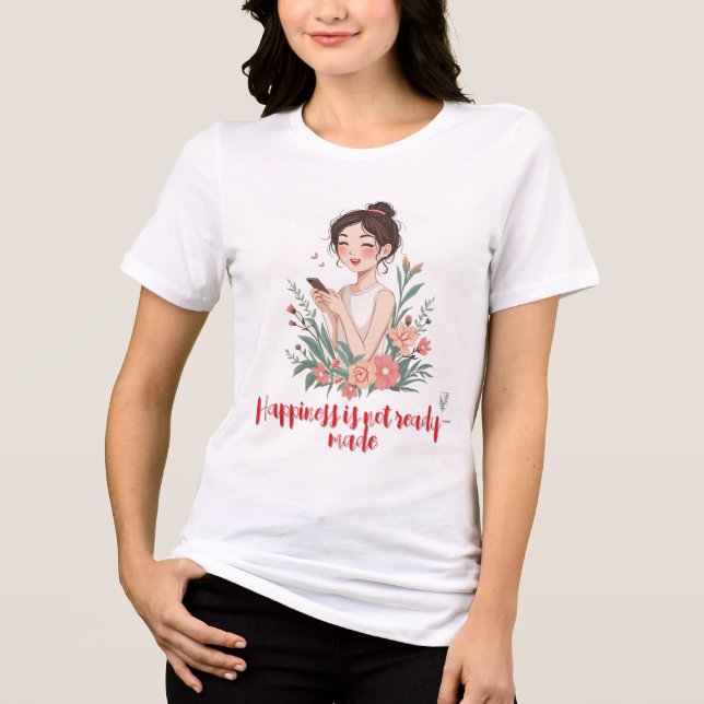 Happy Girl Simst mit Blume Tri-Blend Shirt (Vorderseite)
