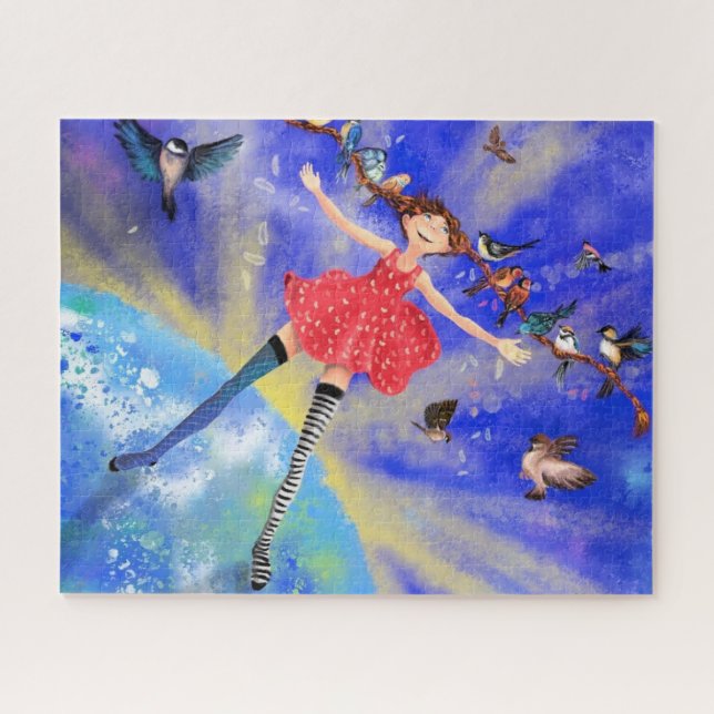 Happy Girl with Birds - Friends (Horizontal)