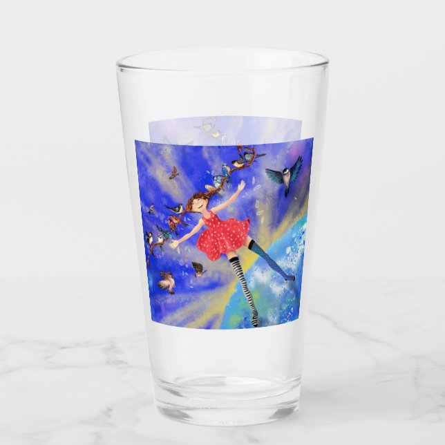 Happy Girl with Birds - Happines Glas (Vorderseite)