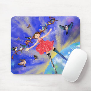 Happy Girl with Birds - Happines Mousepad