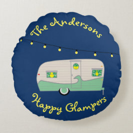 Happy Glamper Mint GreenVintage Canned Ham Trailer Rundes Kissen