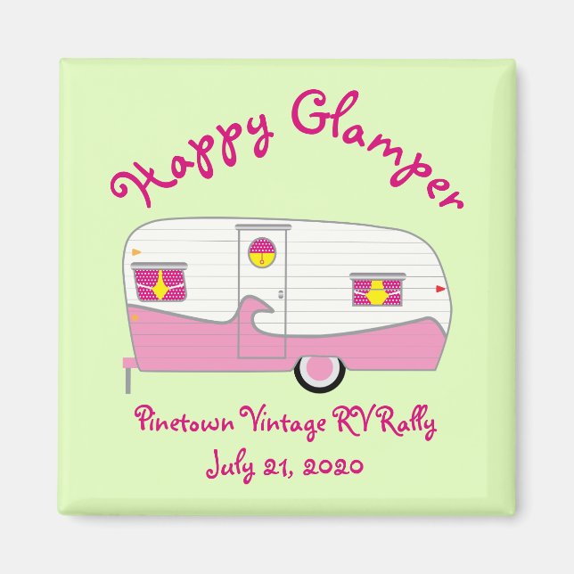 Happy Glamper Pink Vintager Ham Trailer Magnet (Vorne)