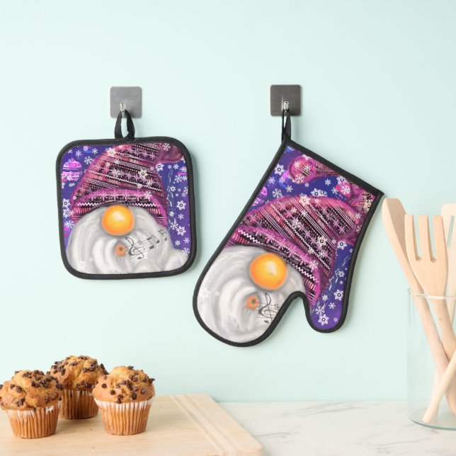 Happy Gnome Christmas Oven Mitt & Pot Holder Set (Insitu (Hängend))